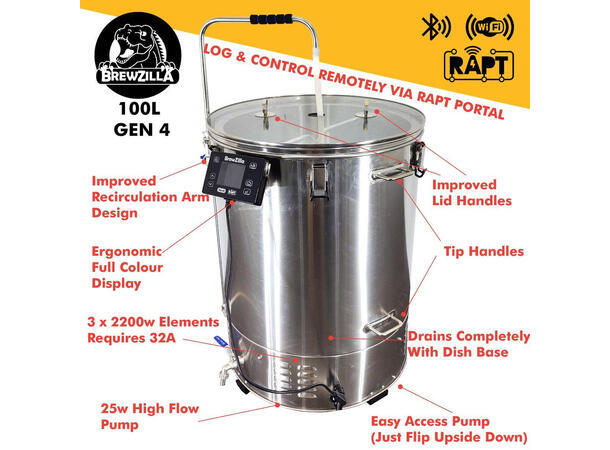 BrewZilla 100L Gen 4 RAPT WIFI 230V 230V 3-fase strømforsyning. 6600W