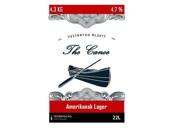 Vestbrygg The Canoe American Lager 22L Ølsett
